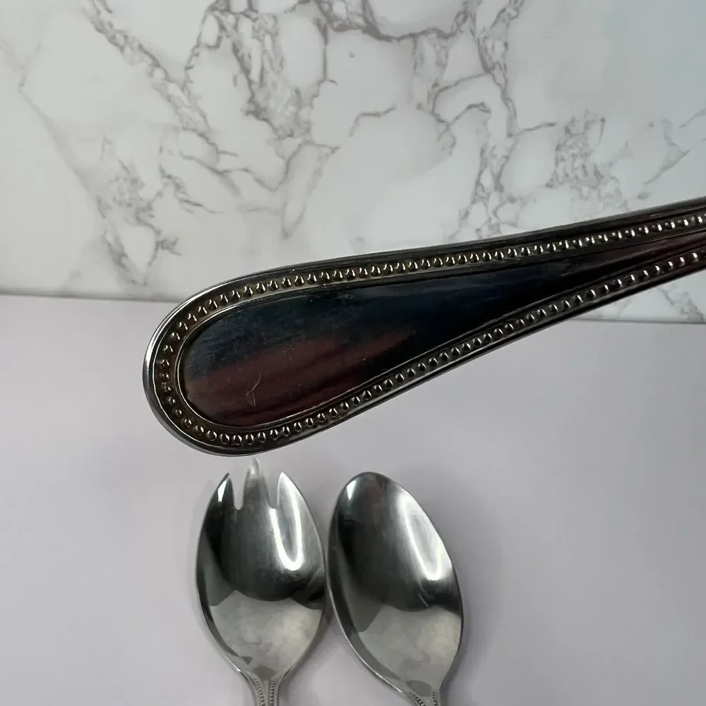 Towle 18/8 Stainless Germany‎ Beaded Hostess Serving Set Fork, Spork, and Spoon